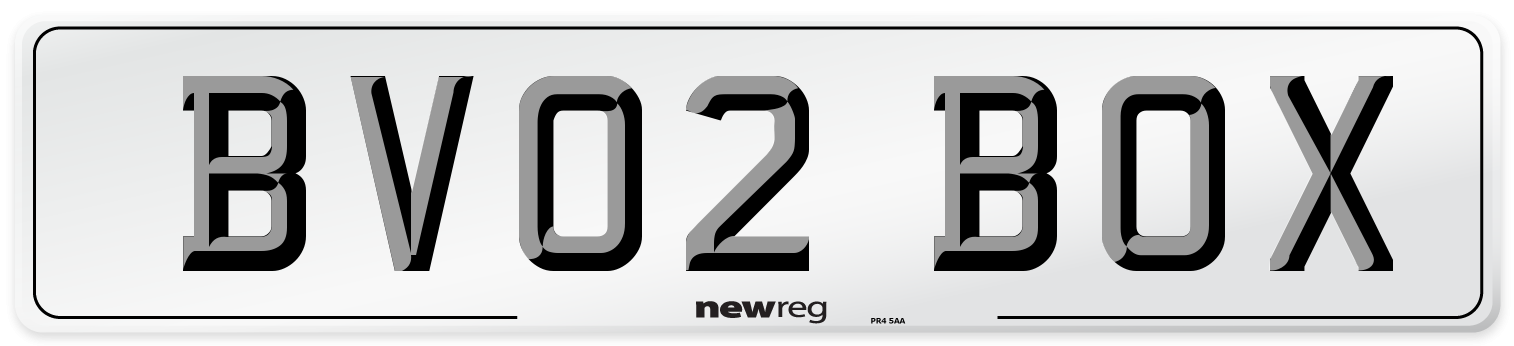BV02 BOX Number Plate from New Reg